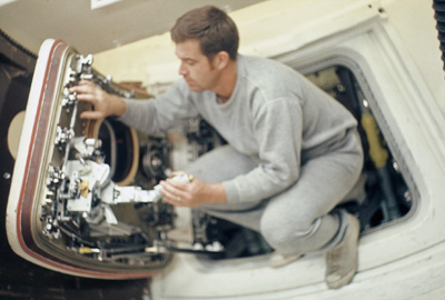 Bill Killen examines Apollo Command Module Door Locking 
System